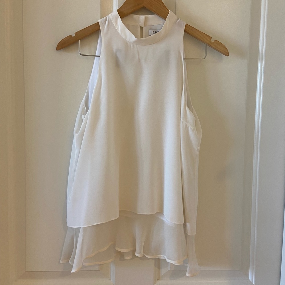 Elizabeth and James Sz Medium Women White Sleeveless Blouse w/ Ruffles 100% Silk